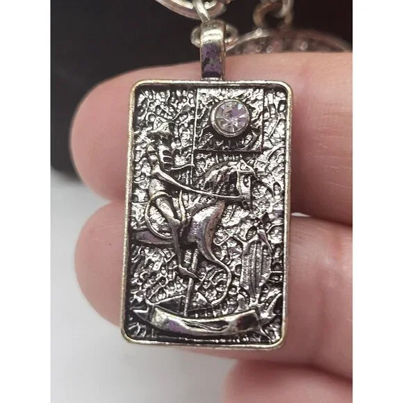 Silver Tone Charm Necklace Tarot Sun Evil Eye Hamsa Hand Cross Hearts Stars Goth - Picture 6 of 10